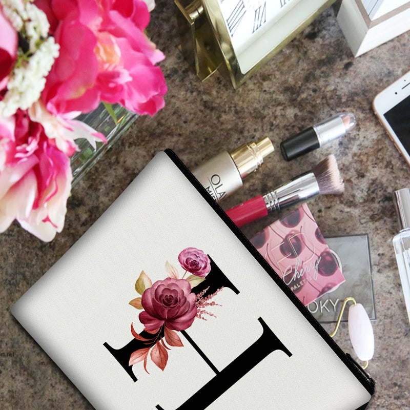 Vavabox A-Z Personalized Makeup Bag Birthday Gifts for Women Mom Gifts for Best Friend Bride Bridesmaid Cosmetic bag (H  White) - Image 4